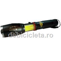 Lanterna profesionala aluminiu Leduri CREE XML-T6 si COB, acumulator Li-Ion, zoom
