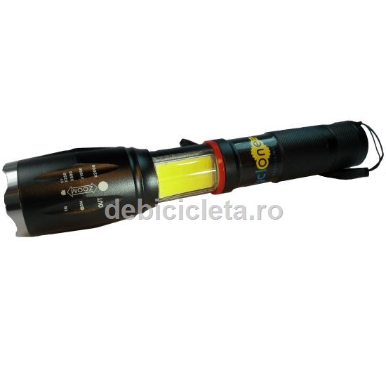 Lanterna profesionala aluminiu Leduri CREE XML-T6 si COB, acumulator Li-Ion, zoom